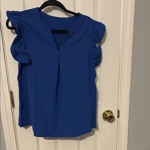 Elegant Blue Ruffle Sleeve Top